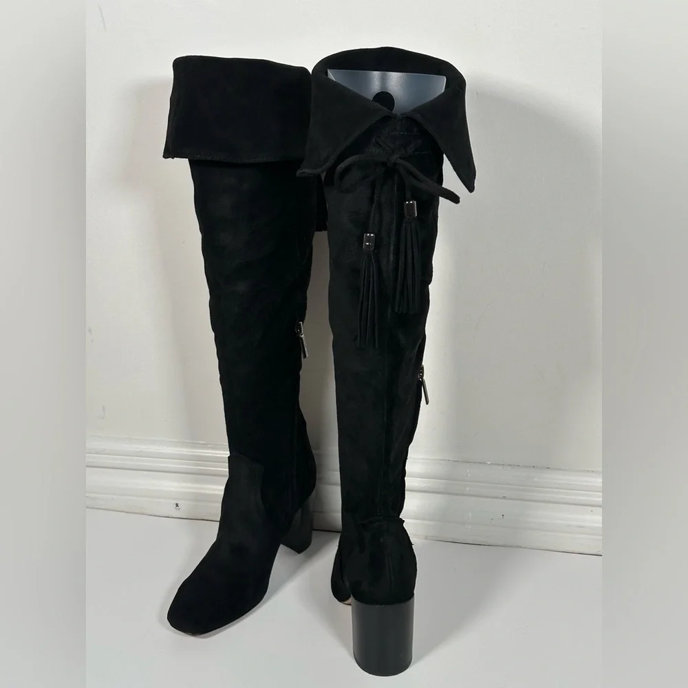 Karl Lagerfeld Boots Black Suede Knee-High Size 5.5